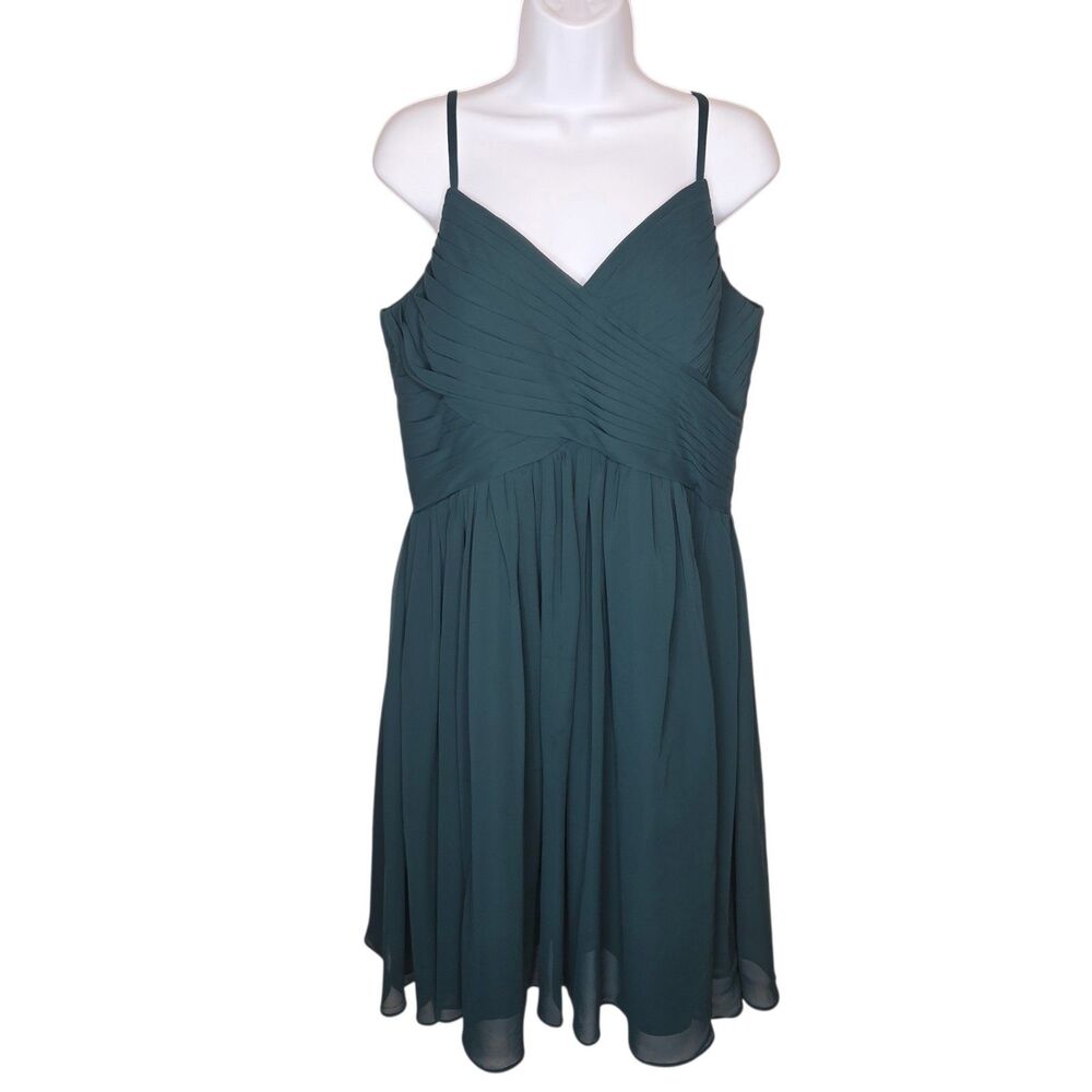 Azazie Dark Green Pleated Chiffon A-Line Short Bridesmaid Dress A14